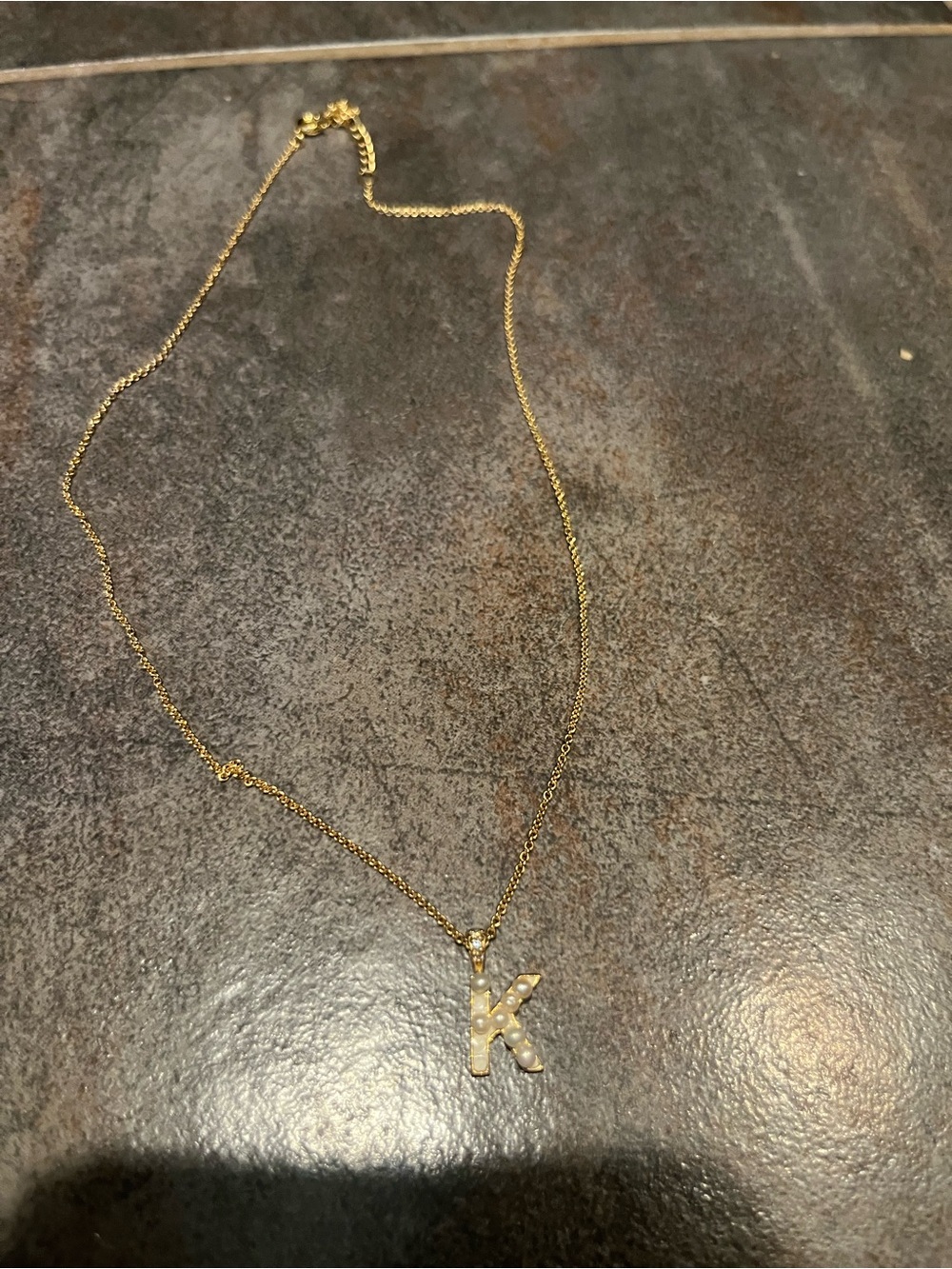 Gold Initial 'K' Pendant Necklace with Pearled Accents